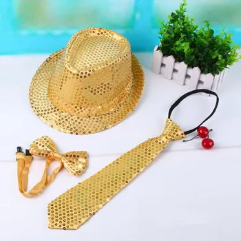 

2019 New Women Men Boy Girl Fedora Sequins Jazz Hat Bowtie Tie Hip Hop Dance Performance Party Hats Cap Wedding Party Supplies