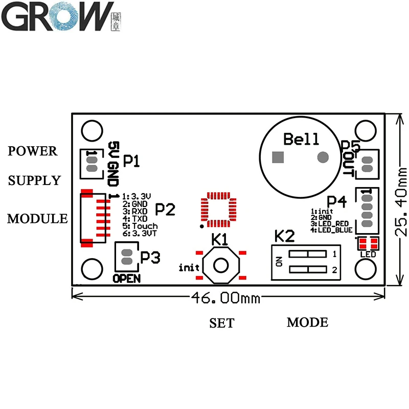 GROW K200-3.3+ R503 двухцветный кольцевой индикаторный светильник емкостная панель контроля доступа отпечатков пальцев