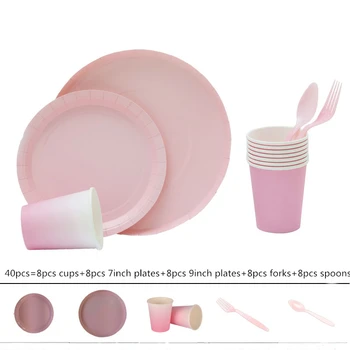 

40pcs pure colour Icecream Macaroon Dessert theme birthday wedding baby shower party tableware set, plate+glass+spoon+fork ect.