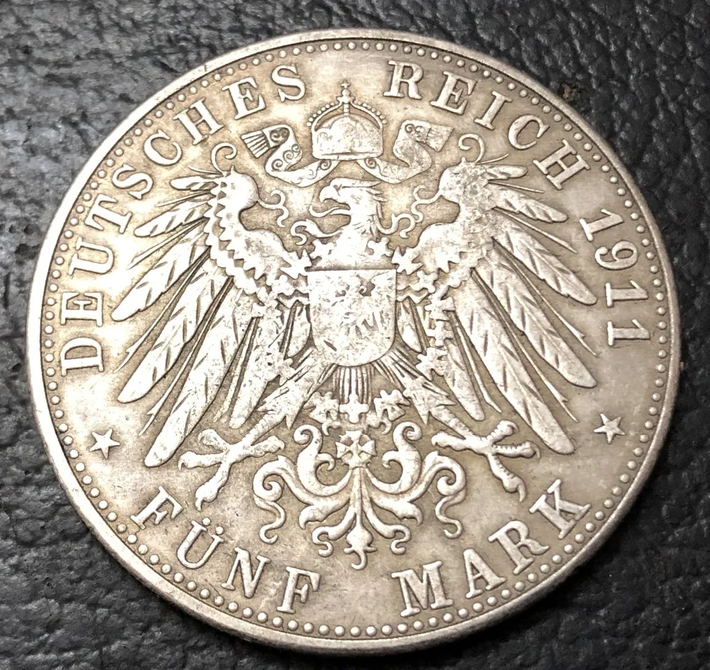 1911 D Королевство Бавария 5 Марк Отто Посеребренная КОПИЯ монета|Безвалютные