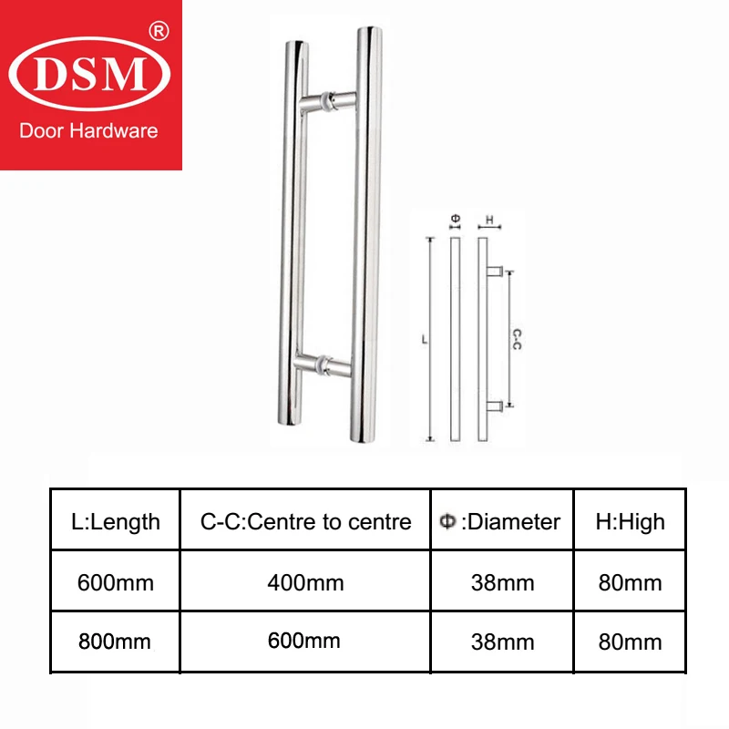 US $102.30 Modern Push Pull Brushed Stainless Steel Door Handle For EntranceEntryShowerGlassShopStore Gates PA10338600mm800mmH