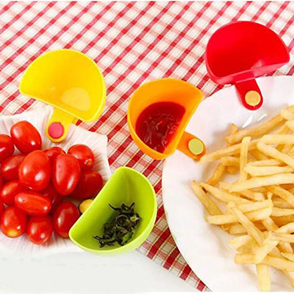 

4Pcs/lot Useful Assorted Salad Sauce Ketchup Jam Dip Clip Cup Bowl Saucer Tableware Kitchen for Tomato Sauce Sugar Salt Vinegar