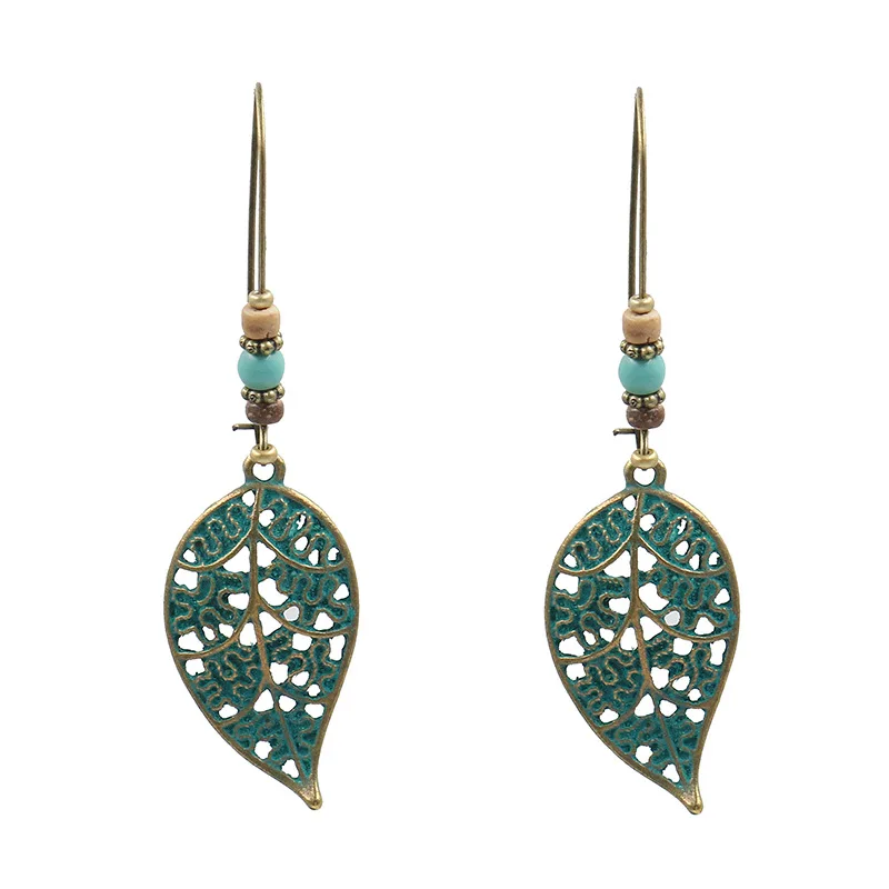 

Vintage Ethnic Golden Leaf Dangle Earrings For Women Fashion Long Statement Hanging Drop Earrings Female Jewelry Accessories