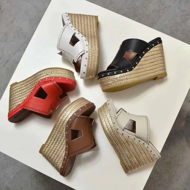 

Sandals female 2019 summer new product hemp rope high heel leather sponge cake waterproof platform slope with H wild sandals