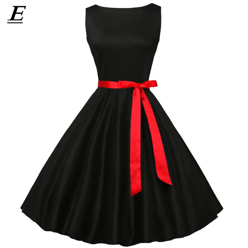 

Summer Dresses Women Vintage Bodycon Slim Sleeveless Dress O Neck Evening Print Bow Party Black Polka Dot Dress for Female