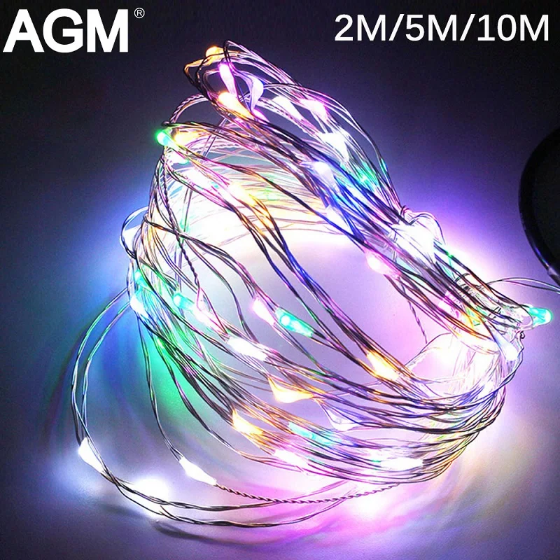 2 5 10 м на батарейках RGB Медный Серебряный провод светодиодная гирлянда