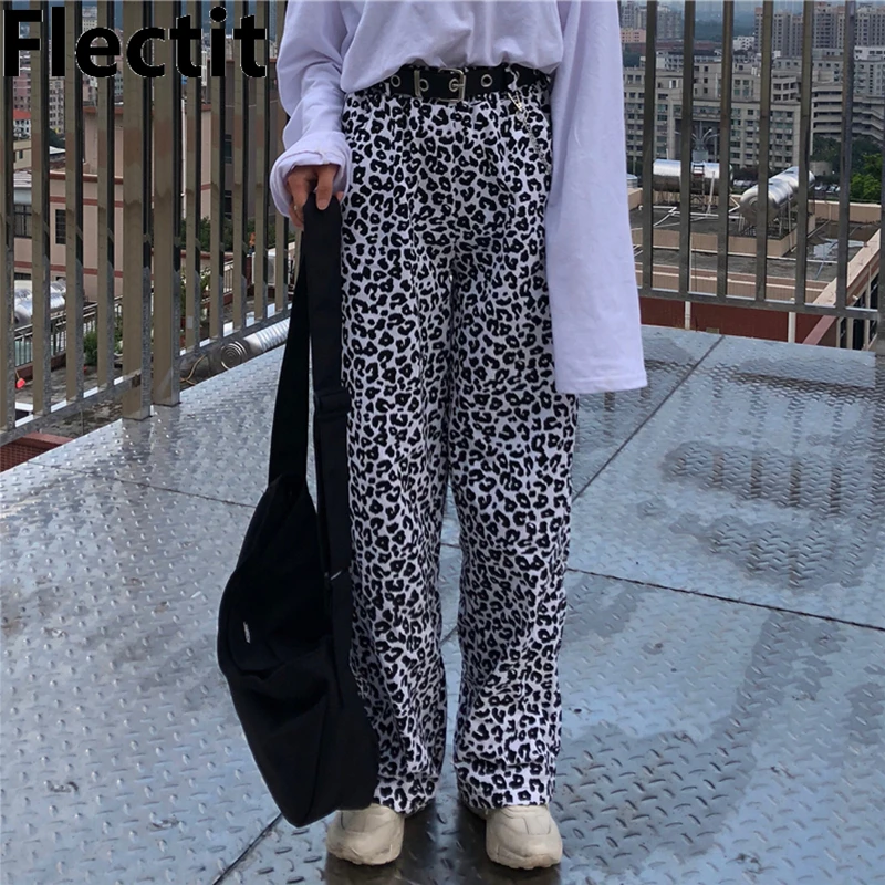 Брюки Flectit женские с леопардовым принтом свободные штаны эластичным поясом