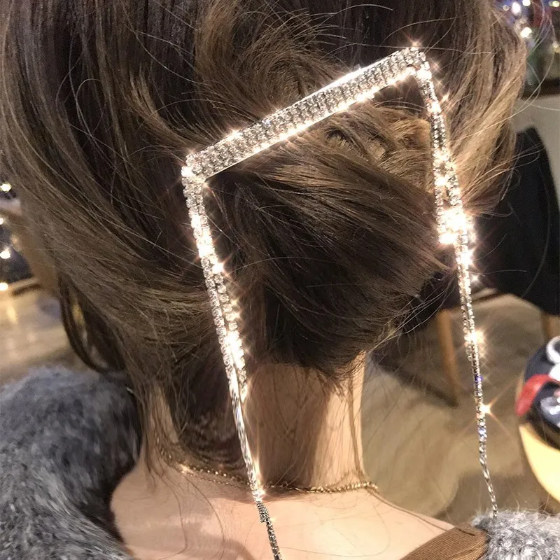 AOMU уличный стиль блестящие полностью хрустальные стразы Длинная кисточка, цепочка заколка для волос украшения для волос для женщин аксессуары для волос