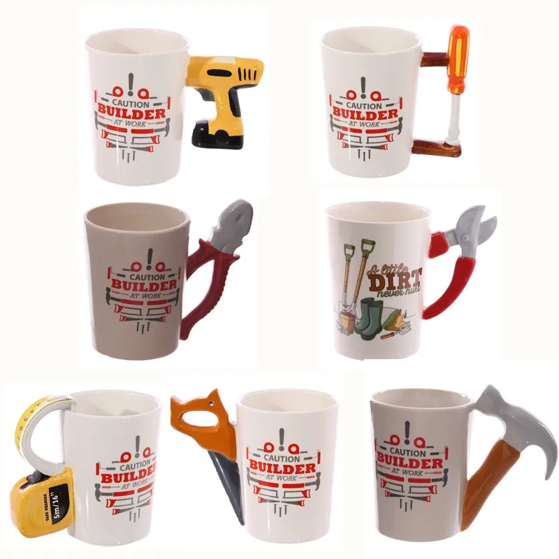 2018 New Creative Hardware Tool Handle Ceramic Mugs Hammer Pliers Ruler