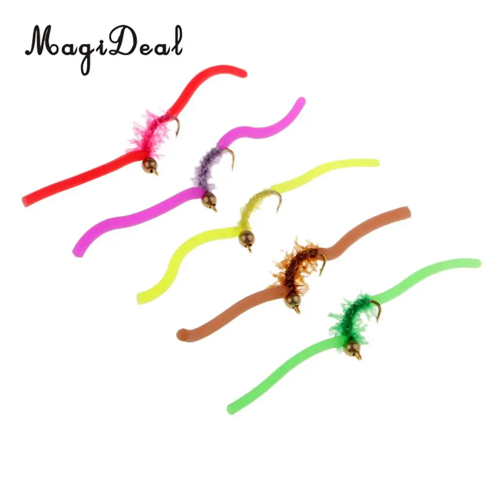 5pcs San Juan Worm Fly Fishing Trout Flies Assortment Power Bead Trout Nymph Fly Fishing Flies