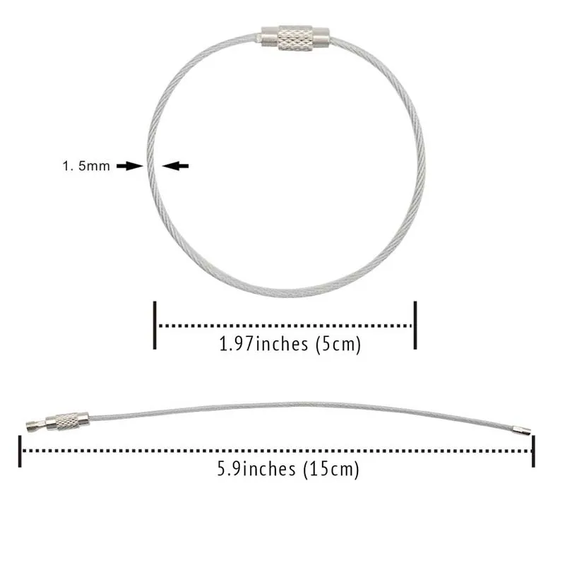 10 шт. проволока из нержавеющей стали брелок колцо для ключей брелок круг Веревка кабель петля Открытый Отдых Туризм багажная бирка винтовой замок 5,9"