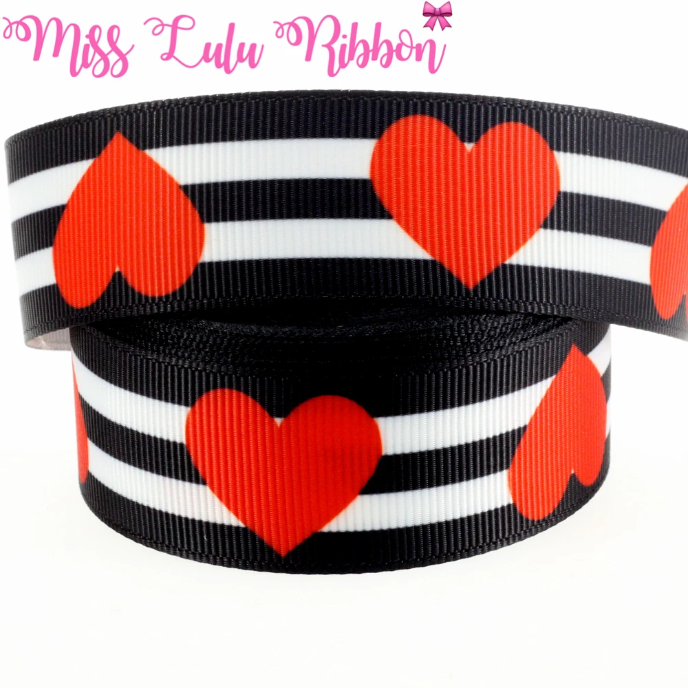 Buy 1"25mm Love Heart Patterns Black with white