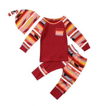 

2 Years Toddler Kids Baby Clothing Set 3PCs Lovely Autumn Boys Red Tops Long Pants Leggings Hat 3pcs Warm Clothes Outfit Set