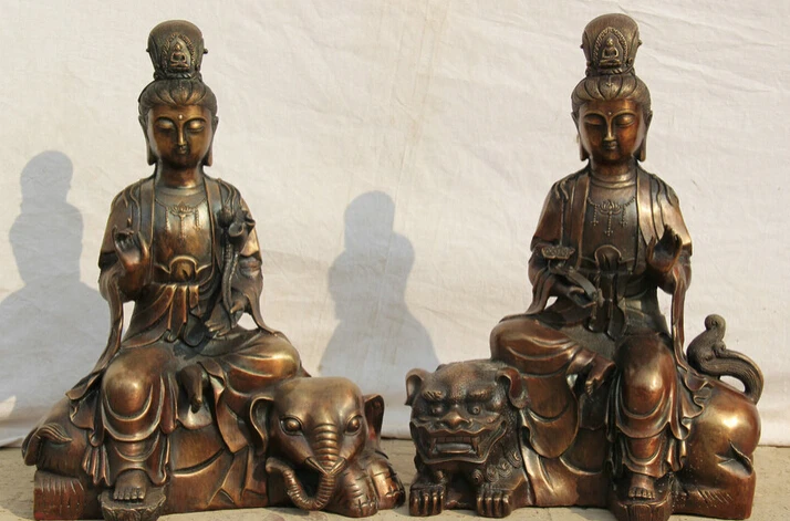 

JP S61 20" Tibet Bronze Ru Yi Seat Lion elephant Wenshu Manjushri Boddhisattva Statue (B0413)