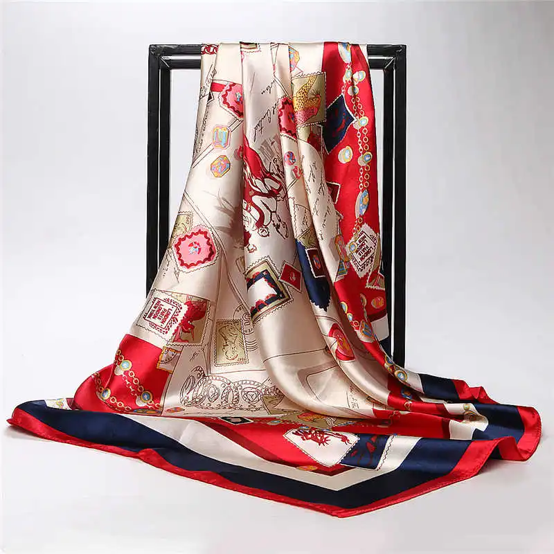 Летний Шелковый шарф, женский роскошный дизайнерский Бандана с кисточками, винтажный атласный квадратный мусульманский хиджаб, шарфы, богемные шали - Цвет: red