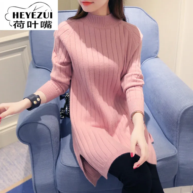 

Heyezui Korean sweater autumn winter pullover women long knitted sweater