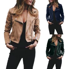 Женская замшевая мотоциклетная байкерская куртка, пальто на молнии, укороченная верхняя одежда