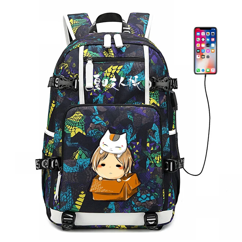 Natsume Yuujinchou с изображением кошки Неко рюкзак USB порт рюкзак сумка Змеиный узор подростковые школьные сумки Дорожная сумка для ноутбука