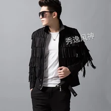 Настоящая роскошная мужская Черная куртка-смокинг с кисточками/сценическое представление/Азиатский размер