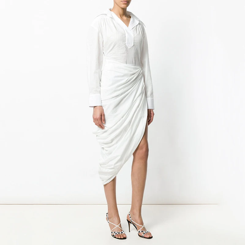 TWOTWINSTYLE платье рубашка женское с длинным рукавом Ruched Туника высокая Талия Bodycon
