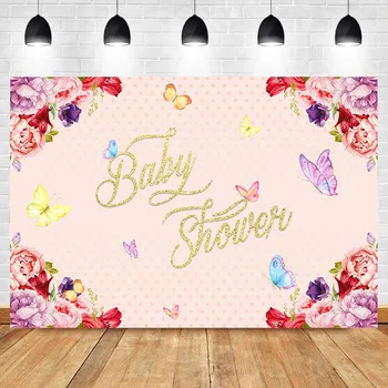 

NeoBack Baby Shower Party Backdrop Colorful Flower Butterfly Decoration Banner Background Photography