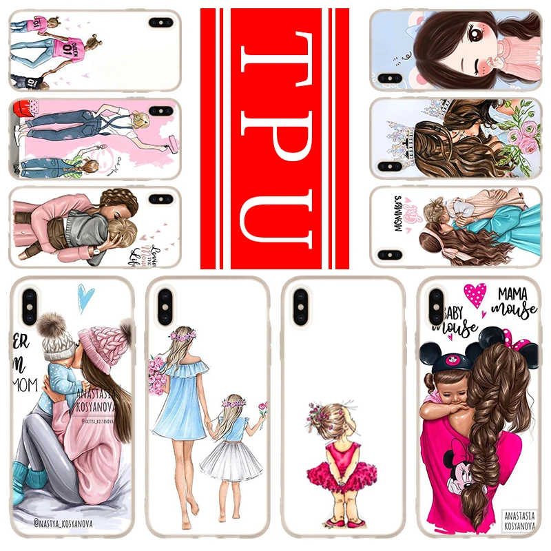 

Fashion Phone For iPhone 11 Pro XR X XS Max Case Cover For iPhone 6S 6 7 8 Plus 4 4S 5 5S SE Baby mom Girl and Boy Soft