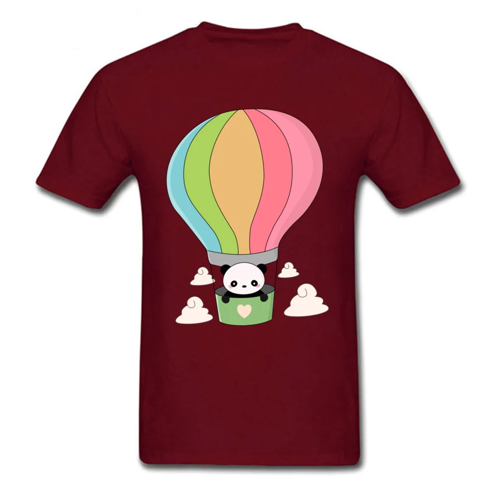  Men Tshirts Cute Hot Air Balloon Panda Simple Style Tops & Tees All Cotton O Neck Short Sleeve Summer Top T-shirts NEW YEAR DAY Cute Hot Air Balloon Panda maroon