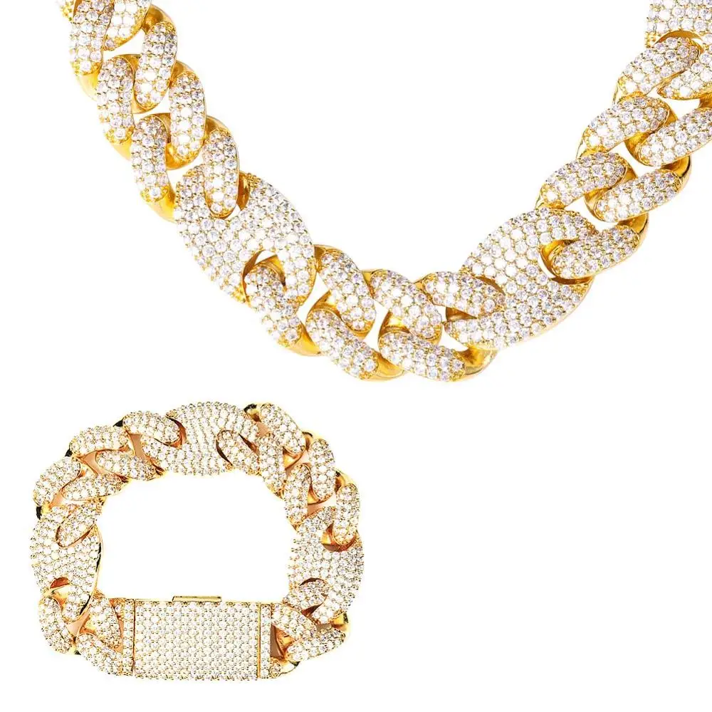 TOPGRILLZ 20mm New Lock Clasp Miami Cuban Chain with Bracelet &amp Necklace Set AAA Bling Cubic Zirconia CZ Hip hop Rock Jewelry | Украшения