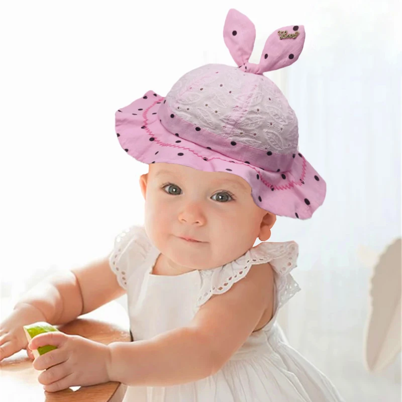 

2019 Newborn baby Sun Hat Kids Outdoor Neck Cover Anti UV Caps Princess Baby Lovely Rabbit Ears Hat Baby Spring and Summer Hat