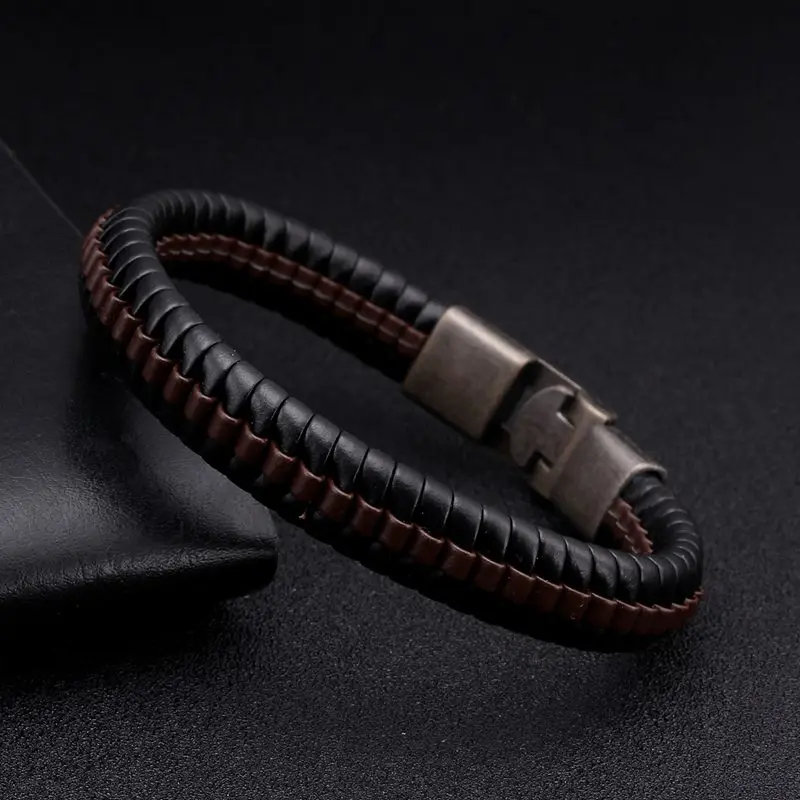 

Vintage Braided Leather Charm Bracelets Men Male Sporty Jewelry Punk Snake Stripe Chain Link Cuff Bracelets ancient Bangles