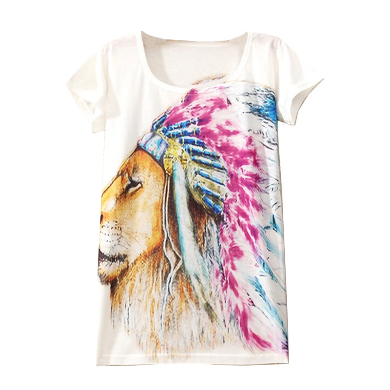 2017 New Fashion Vintage Spring Summer Animal Digital Printing Women's Short Sleeve T-shirt Cotton Blend Printed Tee T Shirts