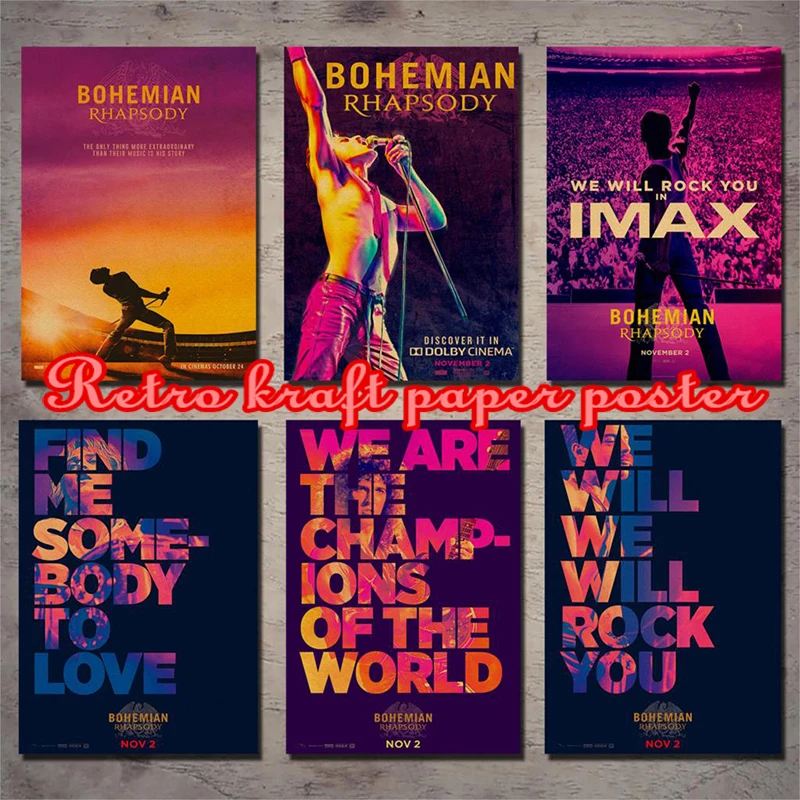 

New Bohemian Rhapsody Freddie Mercury Queen Musical Movie Poster kraft paper Home Room Wall Print Decor 30*21cm