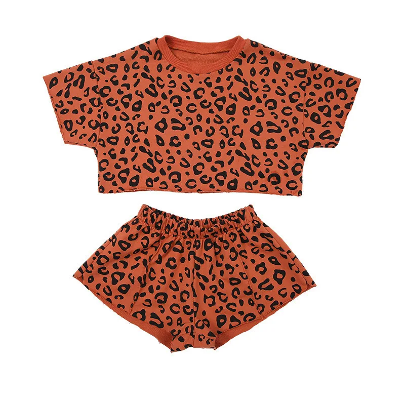 EnkeliBB/комплекты одежды с леопардовым принтом для маленьких девочек, летний комплект одежды с короткими рукавами для маленьких девочек, модные розовые комплекты одежды для детей, футболка и шорты