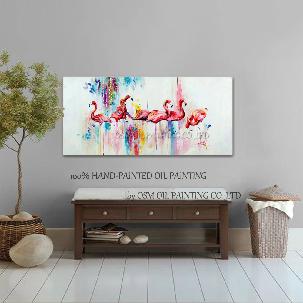 

X Series Abstract Flamingo Oil Painting On Canvas Pink Bird Oil Painting For Wall Decoration Flamingos Painting For Living Room