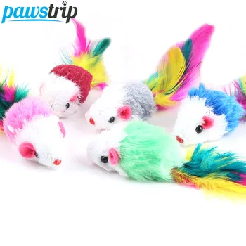 10Pcs/lot Soft Fleece False Mouse Cat Toys Colorful Feather Funny Playing Toys For Cats Kitten Interactive Ball Cat Toy Catnip 1