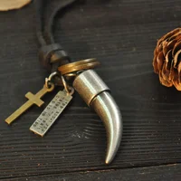 NIUYITID 100% Genuine Leather Jewelry Men Necklace Rope Vintage Horn Long Chains Collier For Women Gargantilha De Couro