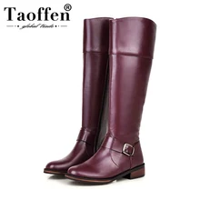 Taoffen/новые зимние женские сапоги до колена обувь на плоской подошве с боковой молнией и пряжкой Теплые женские рыцарские сапоги с круглым носком размер 32-43