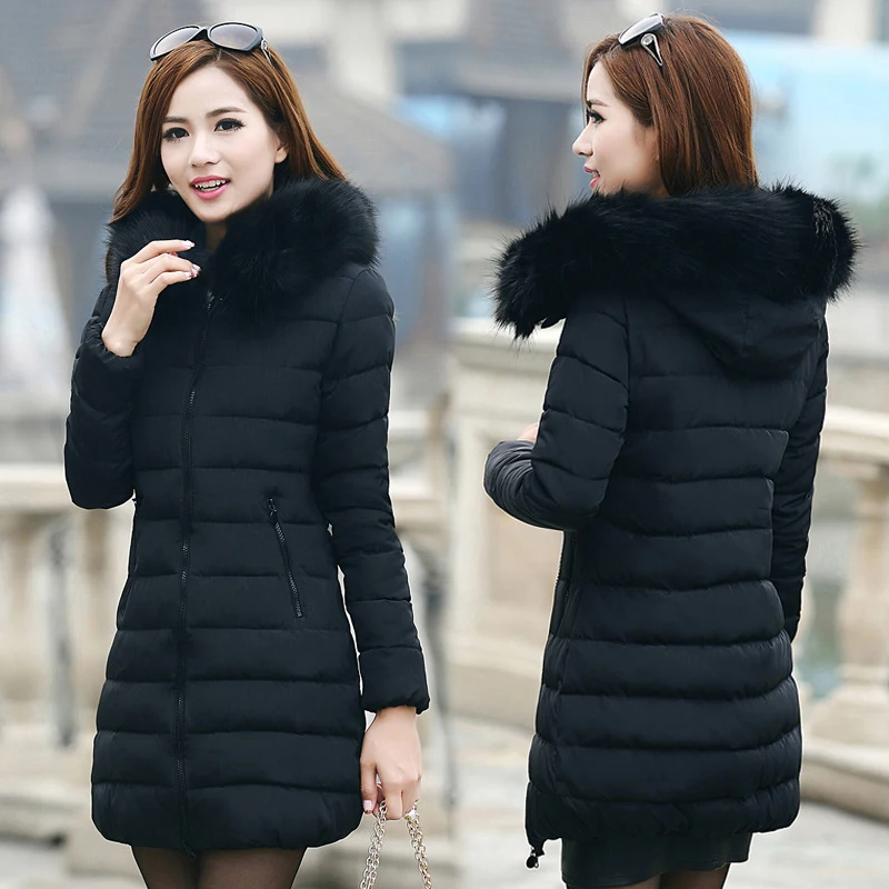 

Slim Winter Women Coats Thicken Warm With Fur Hooded Long Parka Women Cotton Elegant Jacket Female Coat Plus Size 2019 MZ00909