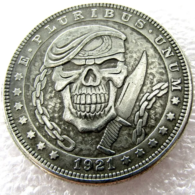 Best Offers US Hobo 1921 Morgan Dollar Skull Zombie Skeleton Hand Carved With Knife Creative Copy Coins