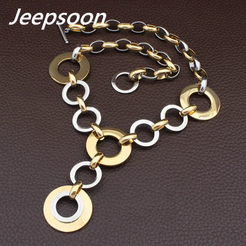 Два цвета модные нержавеющая сталь Jewelry круглая подвеска на цепочке и браслет серьги набор для женщин SFXGAADI