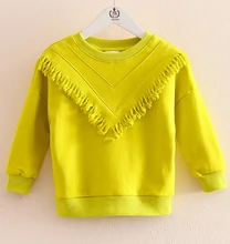 2016 autumn children’s clothing girls coats solid long sleeve round neck baby girl coats for girls kids tassel outerwear tops