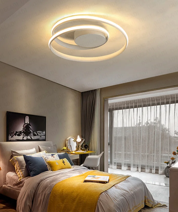Современный потолочный светильник, кольцевой светодиодный светильник для гостиной, спальни, белый, черный цвет, поверхностный монтаж, потолочный светильник, декоративный AC85-265V
