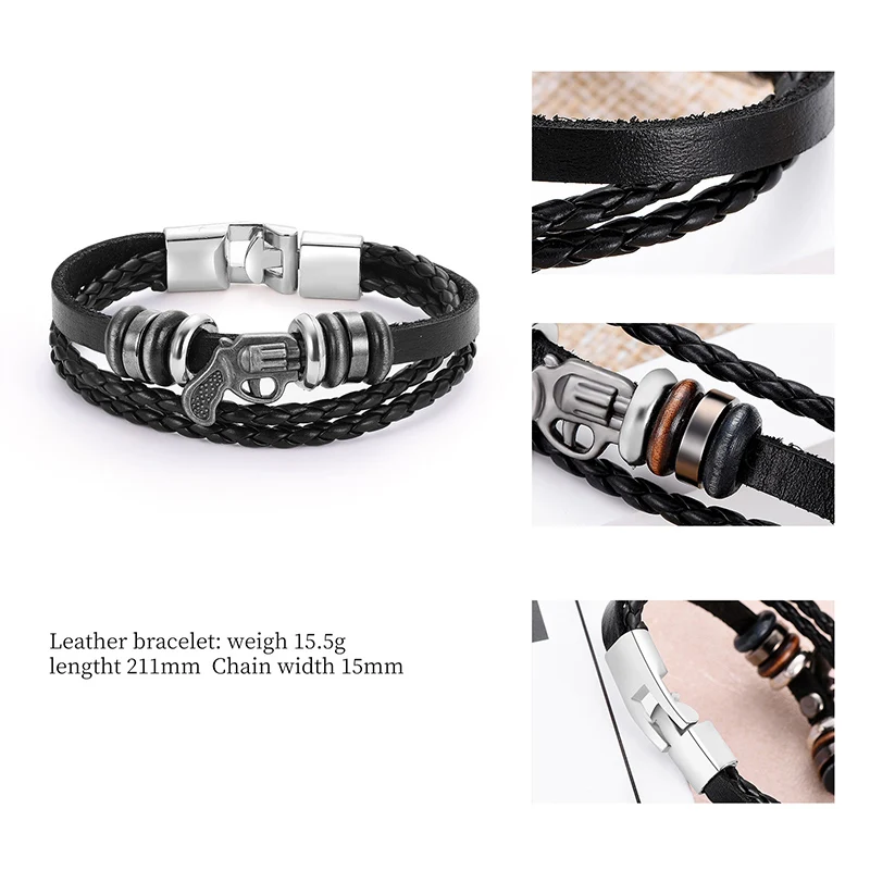 Модный черный Многоэтажный кожаный мужской браслет высокого качества ручной плетение PU металлический браслет браслеты ювелирные изделия