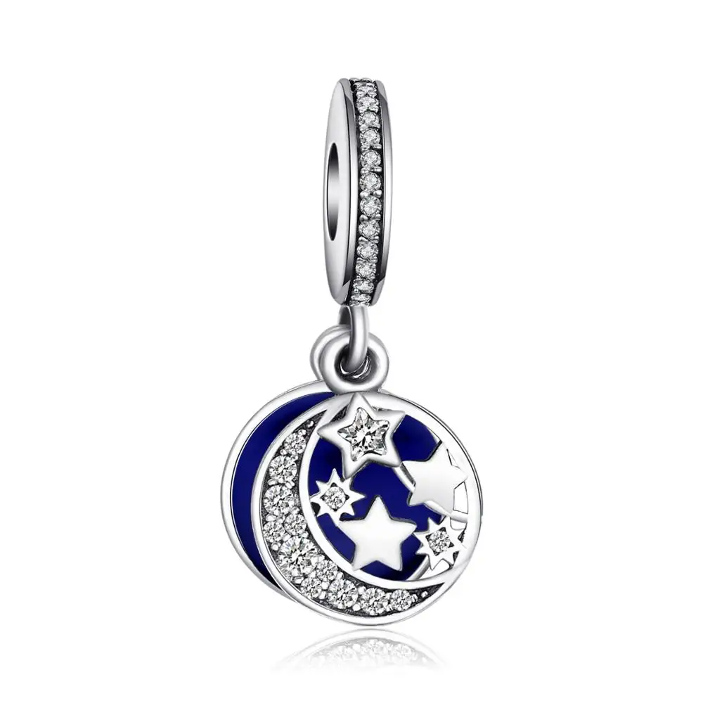 Jewelrypalace натуральная 925 стерлингового серебра Secret Blue Love Талисманы Бусины Fit Браслет Луна Звезда мотаться кулон Юбилей