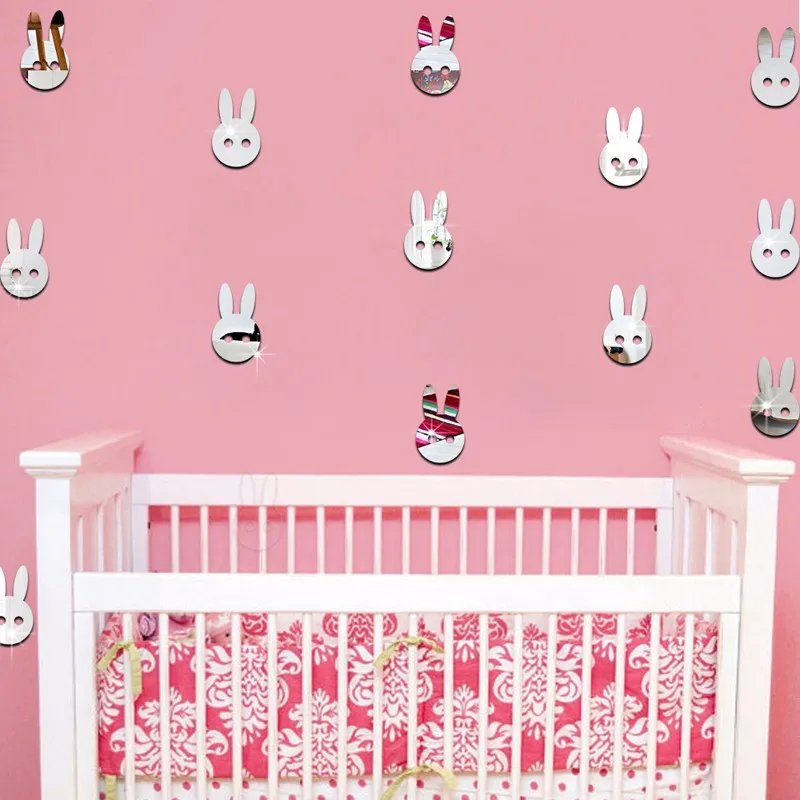 

Cartoon Rabbit Wall Mirror Stickers ,3D DIY Children's Room Decorative Indoor Cartoon Wall Mirror Stickers 12PCS/LOT