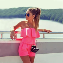 New Arrivals 2016 Summer Fashion Sexy Off Shoulder Ruffles Shorts Rompers Womens Jumpsuit Playsuits Free Shipping