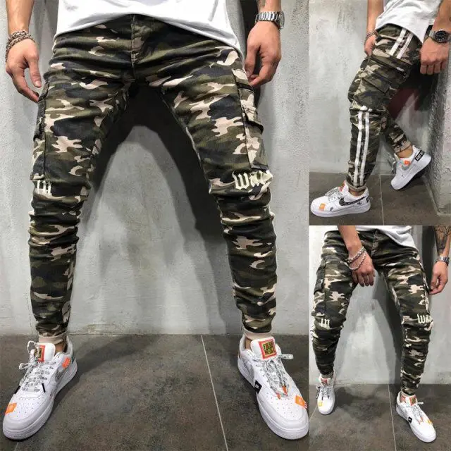 New Masculina Jeans Men 2020 Nouveau Multi Pocket Mens Denim Side Webbing Camouflage Hip Hop Heren De | Мужская одежда