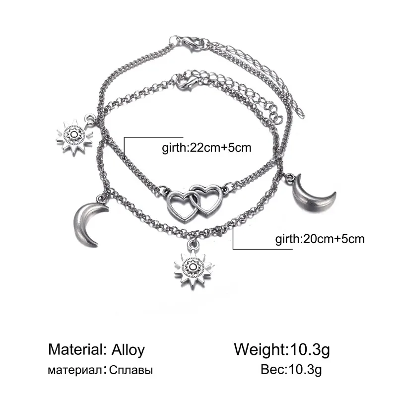 Винтаж набор ножных браслетов для Чехол женский луна, звезды, солнце на ножная цепочка цвета: золотистый, серебристый многоярусный ножной браслет Браслеты пляжные украшения - Окраска металла: 4