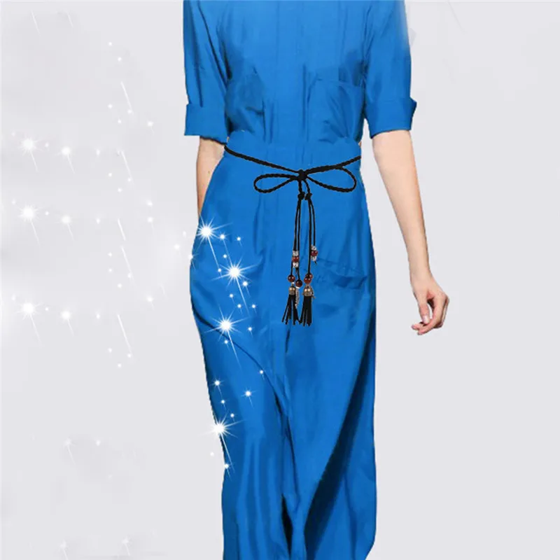 Women Fashion Folk-Custom Tassel Braided Pendant Waist Dress Belt Waistband for women Fashion Accessory 40FE068