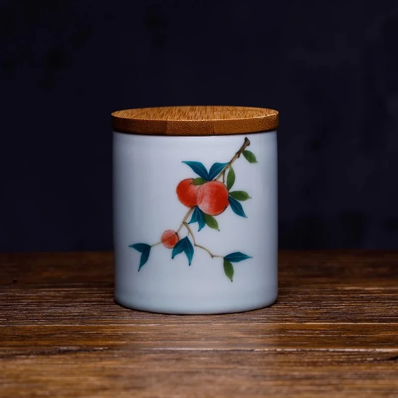 NOOLIM Цзиндэчжэнь Celadon пастельный расписанный вручную чай с лотосом Caddy керамический герметичный резервуар для хранения маленькая универсальная упаковочная коробка для чая - Цвет: B